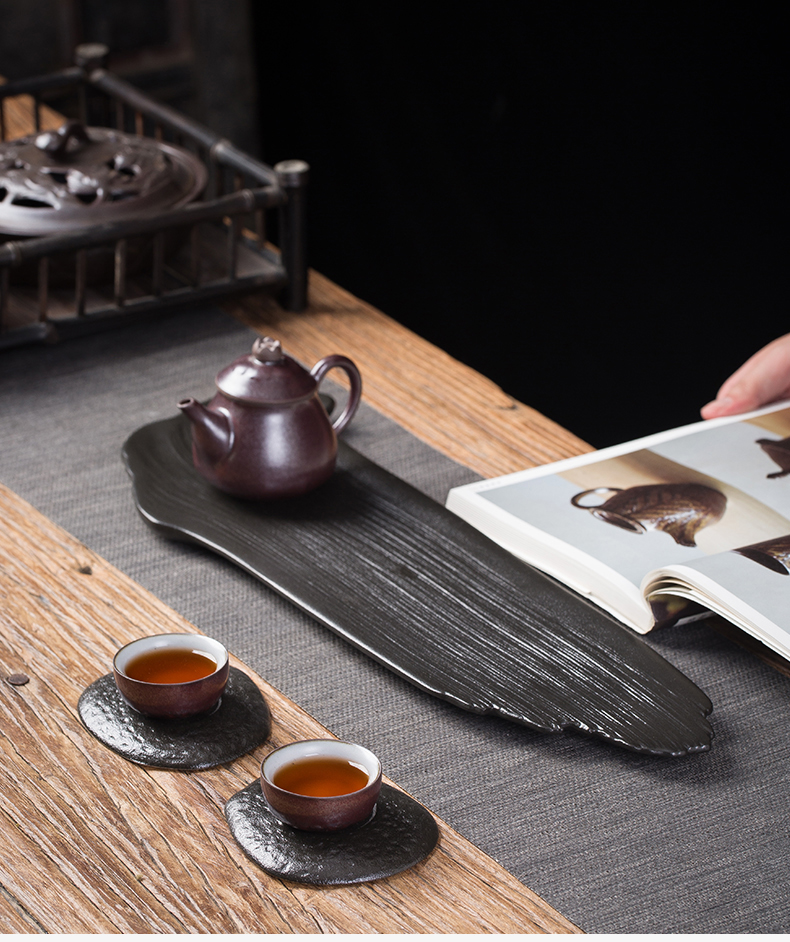 Black pottery cup mat coarse pottery kung fu tea set household heat insulation cup mat household creative teacups ceramic tea accessories