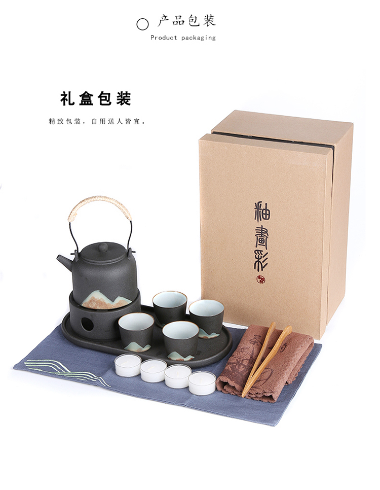 Contracted kung fu tea set home warm tea ware based stage heating Japanese coarse pottery of a complete set of ceramic tea tray