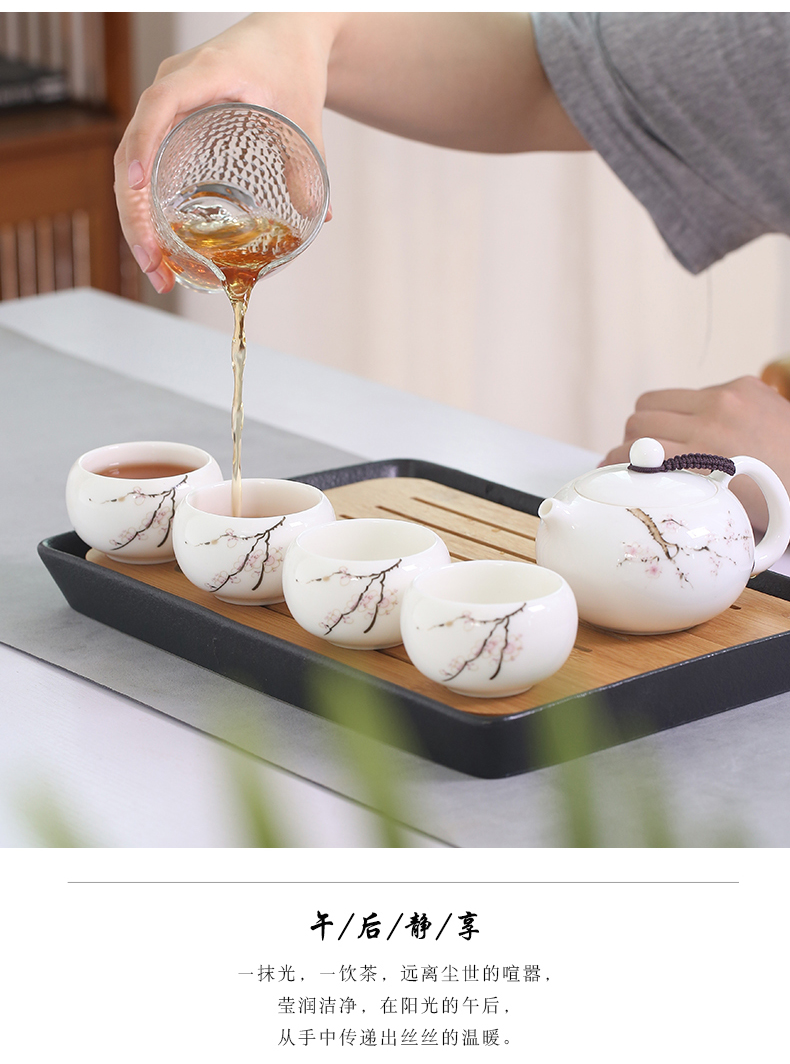 Suet jade white porcelain portable travel tea set is suing office kung fu tea set suit household glass ceramic teapot tea tray