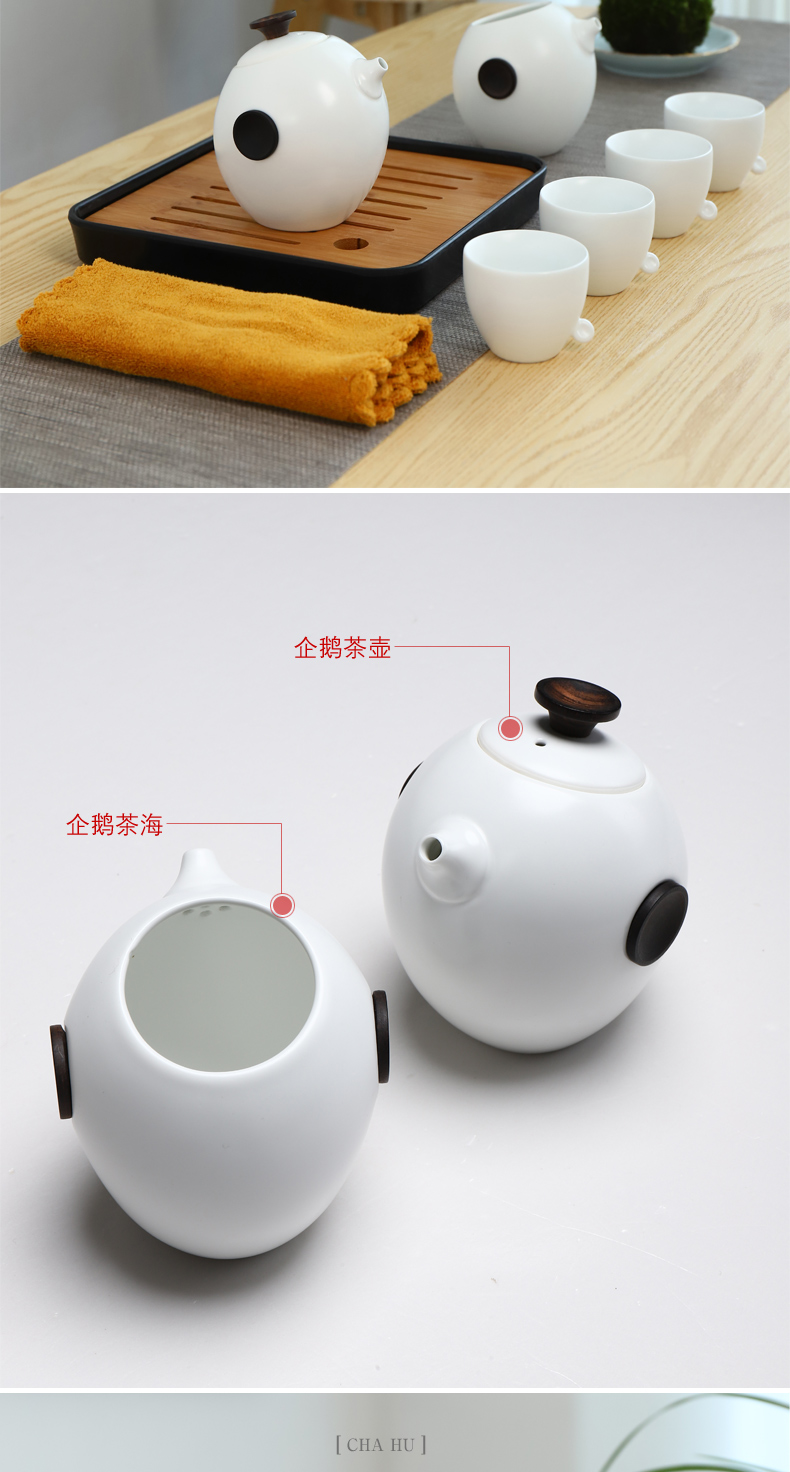 Penguins travel kung fu tea set suit Japanese portable crack teapot household of a complete set of 4 cups of ceramic tea cup