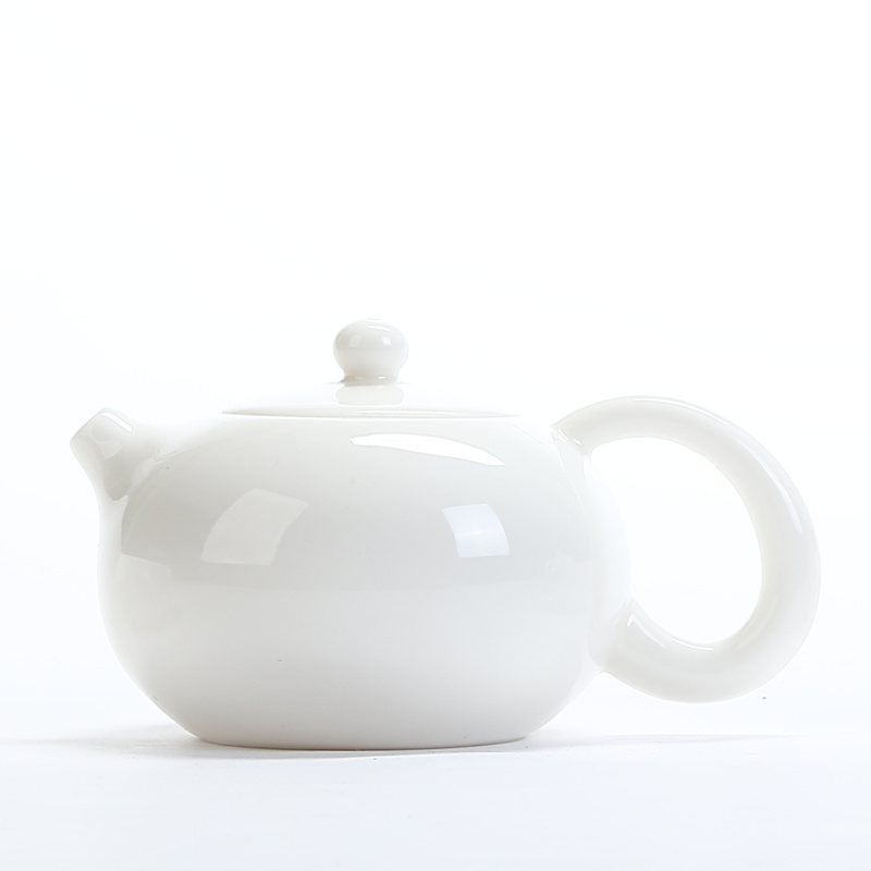 Dehua porcelain single jade teapot checking ceramic kung fu tea tea cup suet white jade high xi shi household tureen
