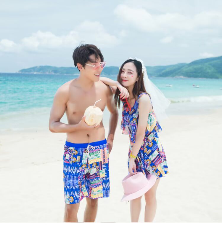 Mới cặp đôi đồ bơi nữ phù hợp với bãi biển suối nước nóng một mảnh kiểu váy phẳng góc bảo thủ mỏng che bụng cỡ ngực - Vài đồ bơi 	set đồ đi biển đôi	