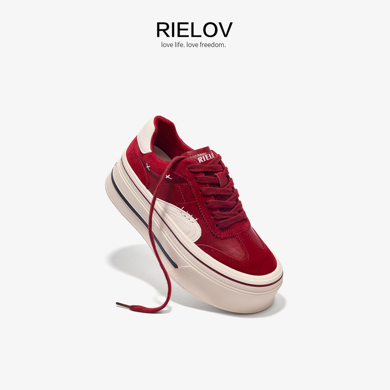 Rielov Thick-Soled Sneakers for Women 2026 Autumn New Height-Increasing Shoes for Petite Women Burgundy Genuine Leather Platform Casual Shoes Rielov Thick-Soled Sneakers for Women 2026 Autumn New Height-Increasing Shoes for Petite Women Burgundy Genuine Leather Platform Casual Shoes
