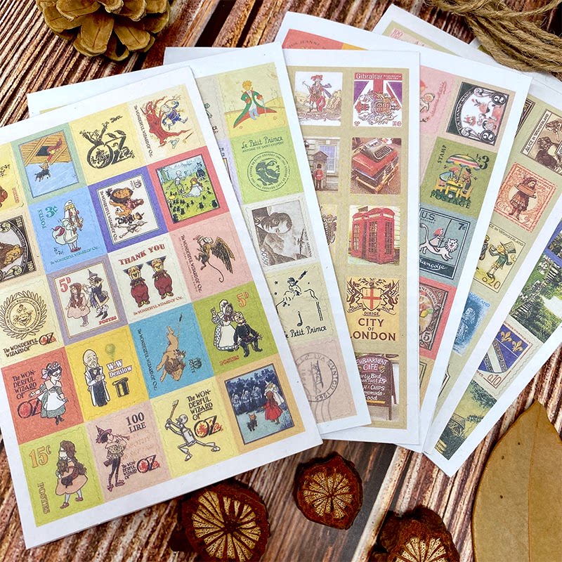 Vintage Little Prince Alice stamp hand account sticker diary diy decorative stickers European architecture 4 sheets 80 pieces