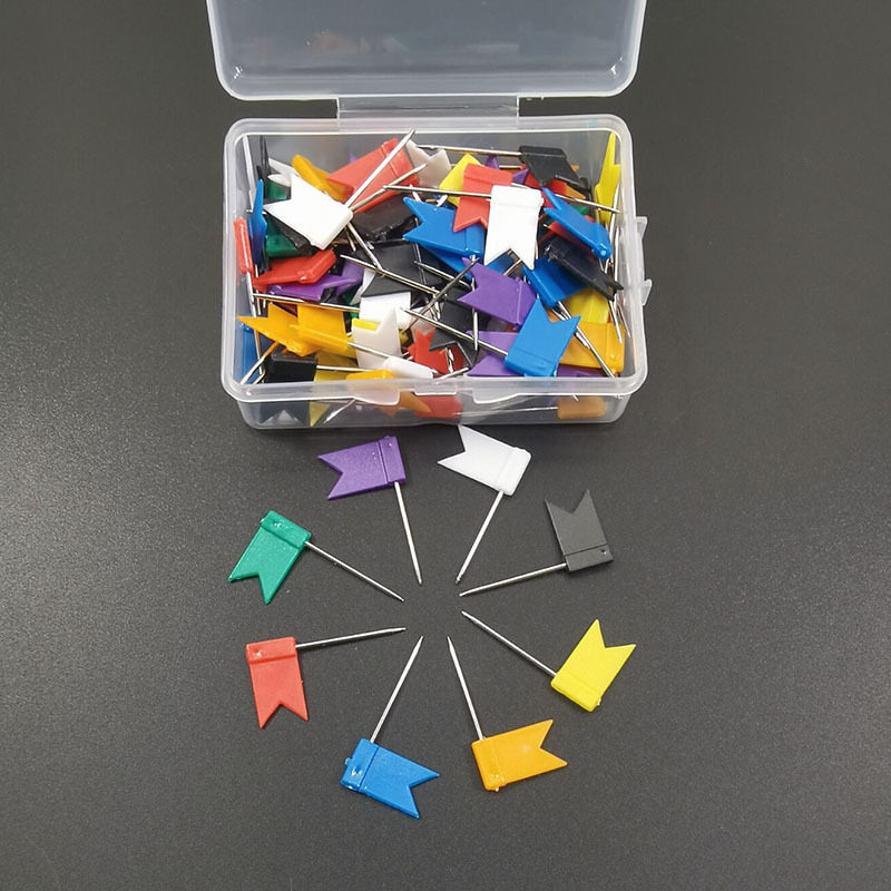 100 creative color long needle small flag nail map annotation nail cork board felt photo wall decoration press nail