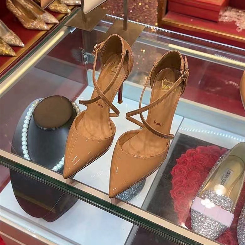 Nude High Heels Women's Stiletto 2026 New Summer Sexy Mature Cross-Strap Pointed Toe Red Sole Closed-Toe Sandals