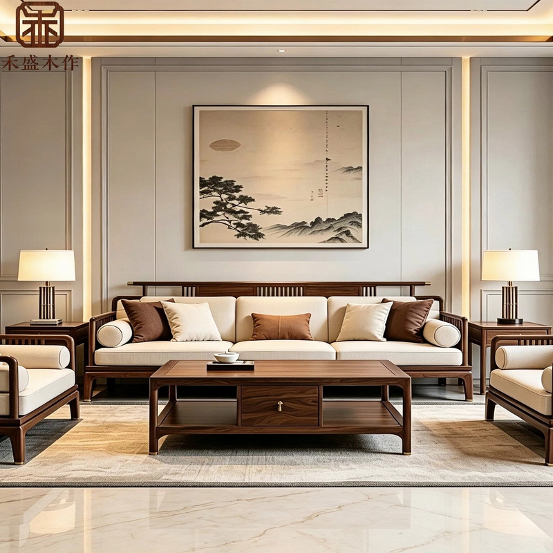 Song-Style Aesthetics North American Black Walnut Sofa Set New Chinese-Style Villa Living Room Office Solid Wood Sofa Coffee Table Song-Style Aesthetics North American Black Walnut Sofa Set New Chinese-Style Villa Living Room Office Solid Wood Sofa Coffee Table