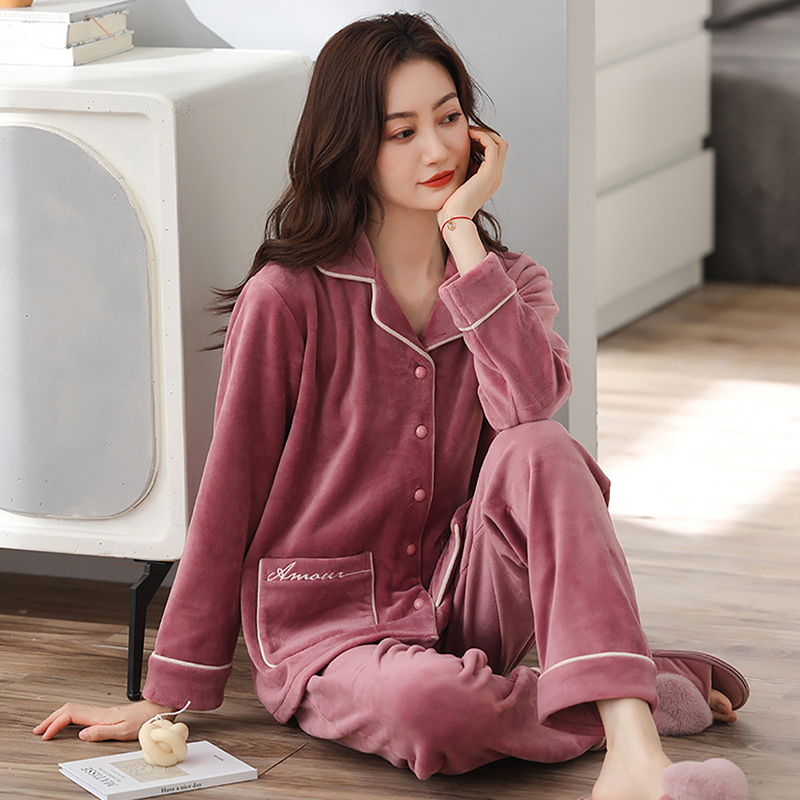 Milk Velvet Pajamas for Women, Autumn and Winter, Anti-Static Island Velvet, Middle-Aged, Large Size, Winter Thin Velvet, Coral Velvet Home Wear