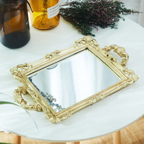European wedding props cake plate ornaments resin mirror tray cosmetics jewelry box golden tray fruit plate