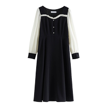 Single bundle plus size womens French sweet versatile dress spring new style French square neck high waist Hepburn little black dress