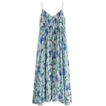 Single bundle large size womens small fresh holiday style blooming printed suspender skirt summer wear new slightly fat MM dress for women