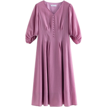 Single-bundle plus-size womens clothing (two colors optional) French V-neck dress 2024 summer new high-waist slim A-line skirt