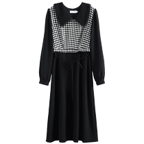 Single bundle large size (retro Xiaoxiang series) spliced ​​fake two-piece dress for women slimming 2021 autumn and winter new style
