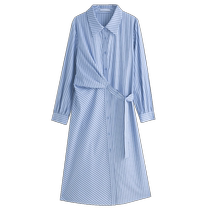 Single-bundle plus-size womens adjustable strappy shirt dress 2024 new autumn style temperament commuting mid-length