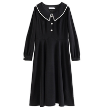 Single bundle plus size womens sweet retro waist dress winter new peach heart collar age-reducing puff sleeve little black dress