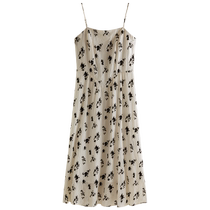 Single-bundled plus-size womens clothing (adjustable shoulder straps) printed textured suspender skirt for summer