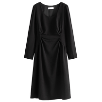 Long and short styles] Single-bunch large-size French retro dress for women with slightly fat MM in spring simple waist-slimming mid-length skirt