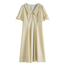 One-piece plus size womens bright yellow waist lapel dress summer high waist fresh mid-length style