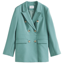 Single-bundle large size retro temperament double-breasted suit jacket for women spring and autumn 2021 new fat MM slim silhouette suit