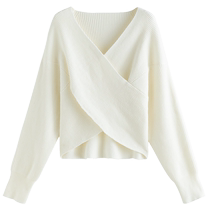 (Not available on shelves) Single-bunch plus size womens design crossover V-neck sweater for fat girls soft and waxy atmosphere top