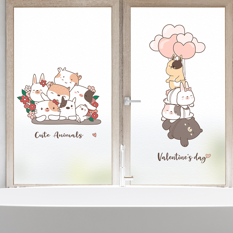 Powder room toilet bathroom office cartoon glass sticker light-transmitting opaque matte electrostatic sticker sunscreen heat insulation