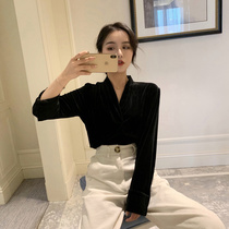 2021 Winter new V-neck shirt retro Republic of China style female legs thick thin temperament wear two-piece skirt goddess