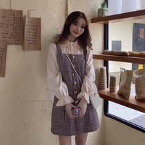 2021 Autumn New Bubble Sleeve Fake Two Plaid Dress