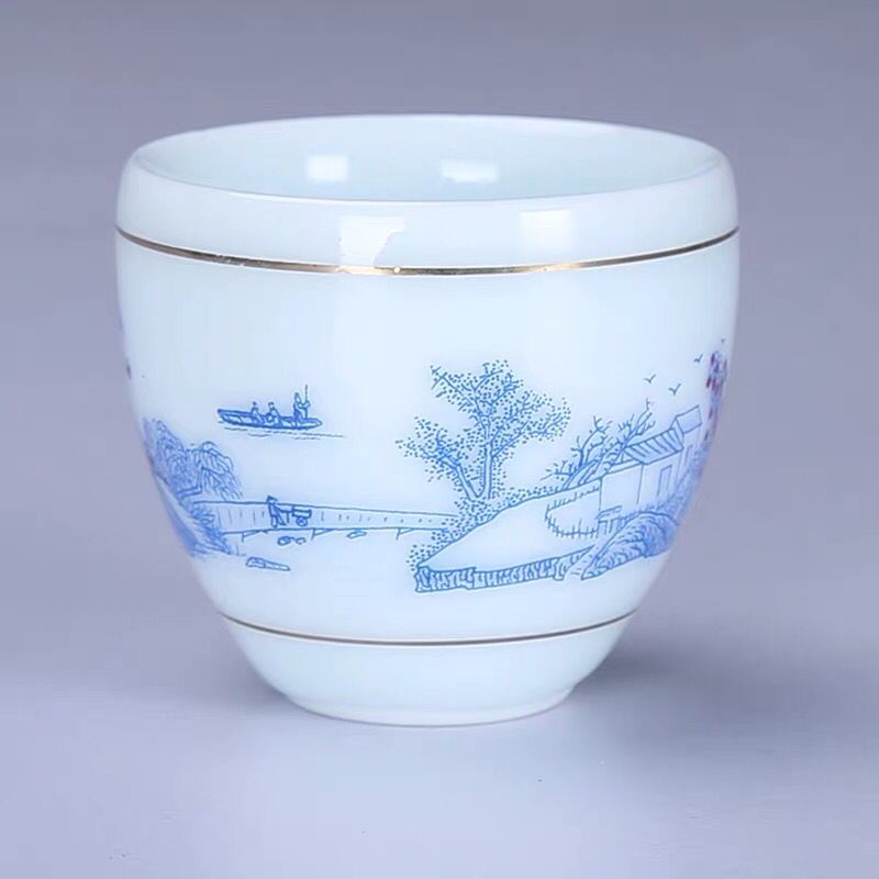 Household light blue and white porcelain tea cups kung fu small teacups master single cup light tea bowl sample tea cup cup