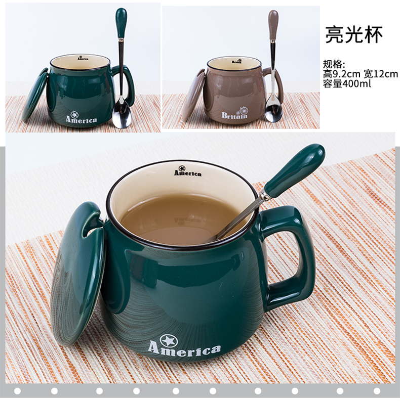 Creative office keller ceramic cup with cover cup contracted household milk breakfast coffee lovers cup