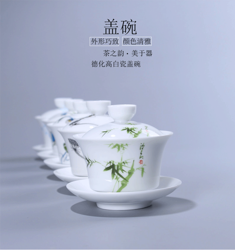 Dehua white porcelain ceramic tureen kung fu tea set jade porcelain cups three home tea cup to make tea cup single use