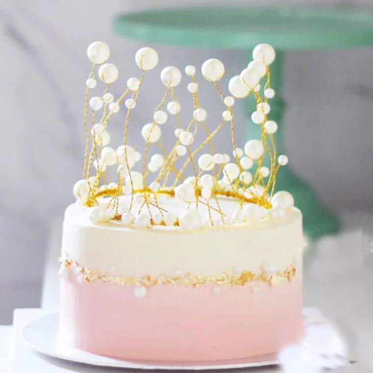Birthday Cake Decoration Crown Pearl Crystal Princess Crown Decoration Beautiful Cake Decoration Crown Decoration