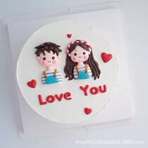 Valentines Day cake dessert decoration plug-in net red soft pottery sweet couple girl boy hug doll ornaments