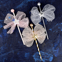 Net red arch iron Pearl bow star birthday plug-in gold rimmed ribbon bow ribbon plug-in