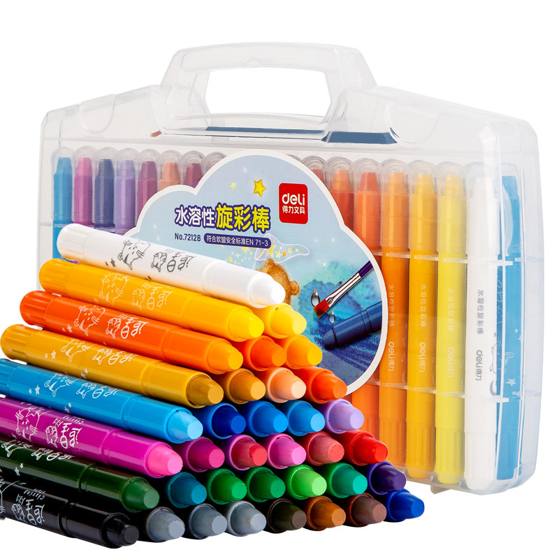 Deli Stationery 48-color washable rotating oil pastel rotating color stick crayons safe student children's painting water-soluble large-capacity graffiti coloring pen dazzling rotating oil pastel