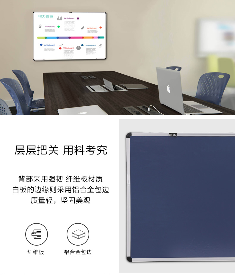 得力33369白板磁性办公挂式黑板教学写字板家用会议板多规格