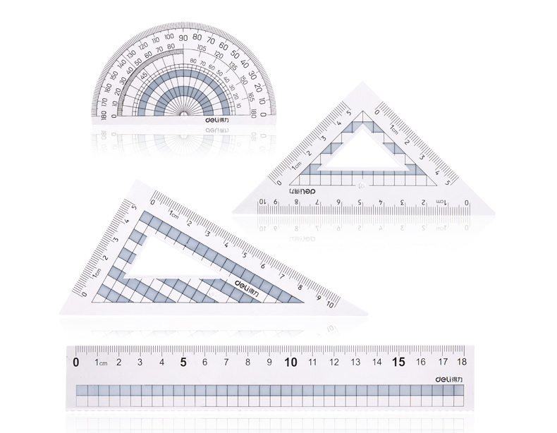 得力9597/9598/71967套装直尺三角尺子量角器圆规