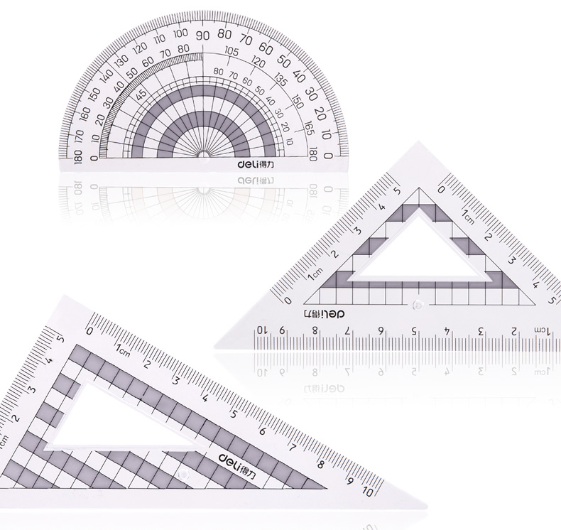 得力9597/9598/71967套装直尺三角尺子量角器圆规
