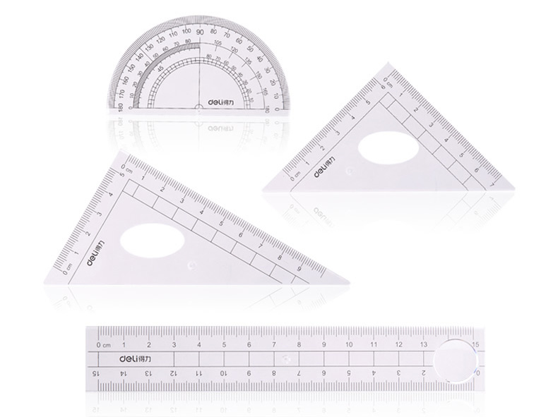 得力9597/9598/71967套装直尺三角尺子量角器圆规