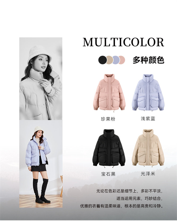 冰洁 22年秋季款 立领简约纯色女式羽绒服 聚划算双重优惠折后￥169包邮 4色可选