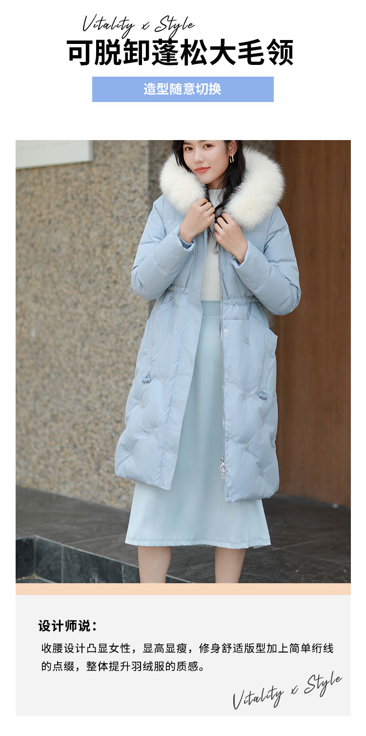 波司登旗下 冰洁 女士收腰修身中长款 貉子毛领羽绒服 图2