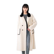 Snow in the snow 2024 Spring and autumn new ladieshair Great Coat Temperament Wind clothes Double face cashmere High sense Herbenwind