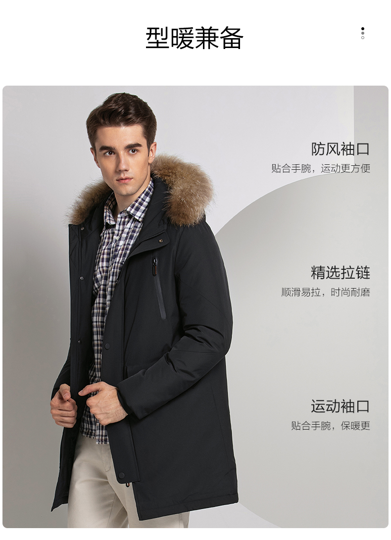 雪中飞 19年新款 男士中长款 貉子毛领羽绒服 90%充绒量 图6