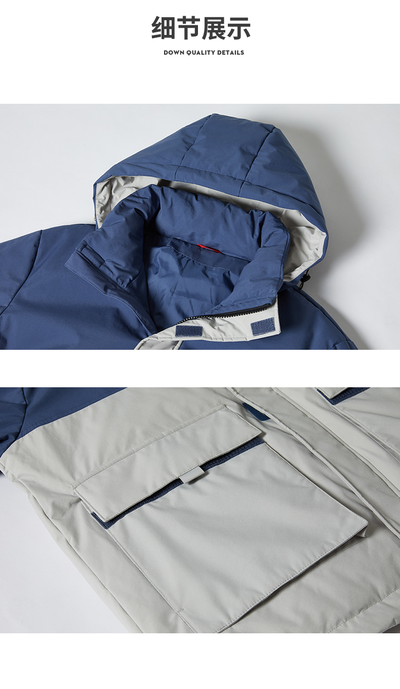 雪中飞 男士加厚防风 拼接撞色工装羽绒服 90%白鸭绒 图9