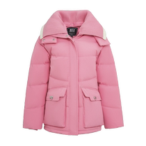 Snow medium flying 2023 autumn and winter new ladies short models Even hat down clothes knit large turnover thickened windproof anti-chill