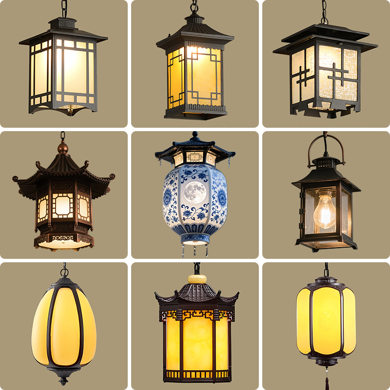 Outdoor Chandelier Waterproof New Chinese Style Courtyard Lantern Pavilion Light Outdoor Villa Corridor Gate Pavilion Solar Light