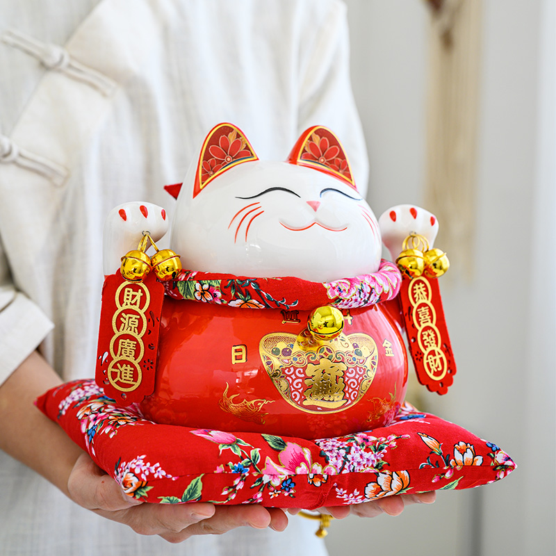 Hongqi New Product Lucky Cat Ornament Opening Savings Piggy Bank Couplet Tag Creative Gift Ceramic Fortune Cat