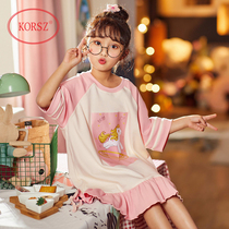 Girls night dress summer thin cotton childrens short-sleeved girls cute princess summer childrens loose home clothes