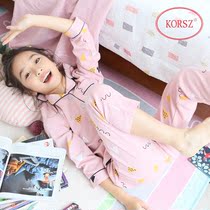 Childrens pajamas girls spring and autumn and summer pure cotton long-sleeved thin suit Big child princess girl cotton home clothes
