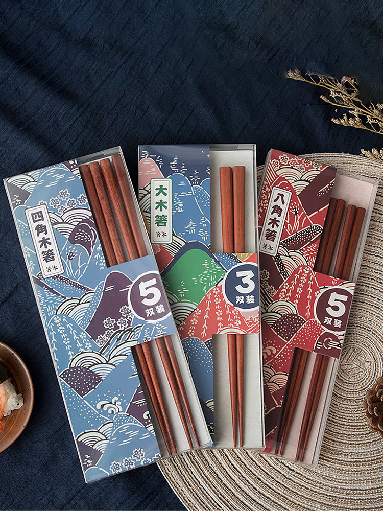 Chopsticks Household high-grade solid wood chopsticks Family installed non-slip tableware chopsticks Creative Japanese handmade natural wood Kuaizi