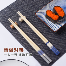 Couple chopsticks Japanese pointed creative tableware personality husband and wife chopsticks solid wood high-grade 2 pairs of home two pairs of bamboo chopsticks